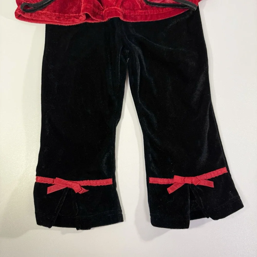 Vintage Velvet Outfit Size 3T‎ Red Top Black Pants Ribbon Rose Trim Simply Basic